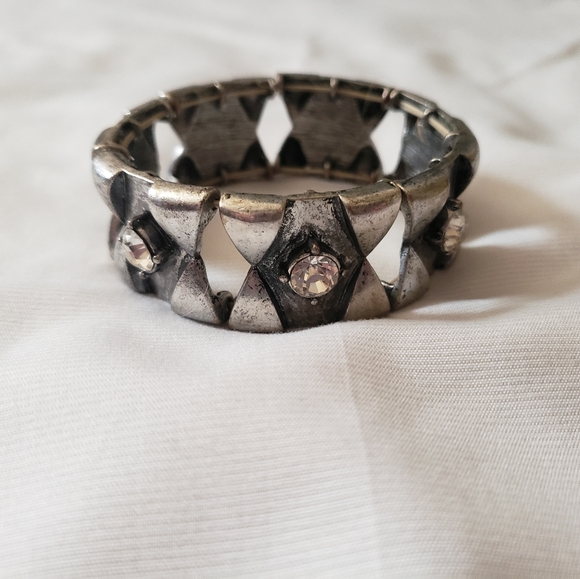 Dillards Jewelry - Rustic Silver and Rhinestone Bracelet